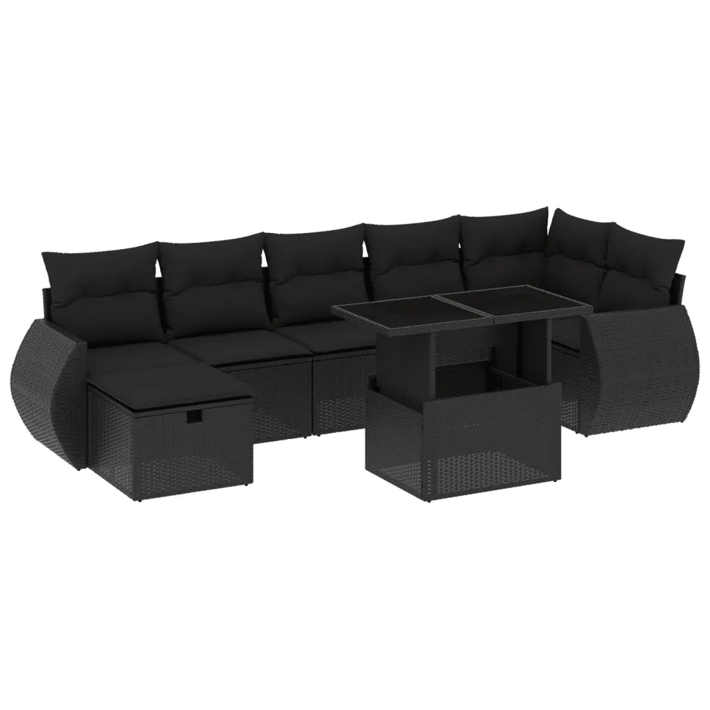 Set Divani da Giardino con Cuscini 8 pz Nero in Polyrattan