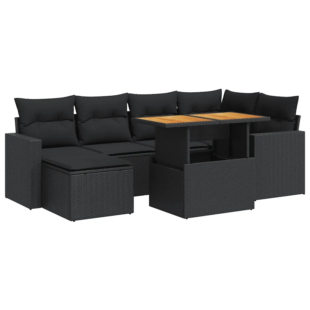 Set Divani da Giardino con Cuscini 7pz Nero Polyrattan 3327058