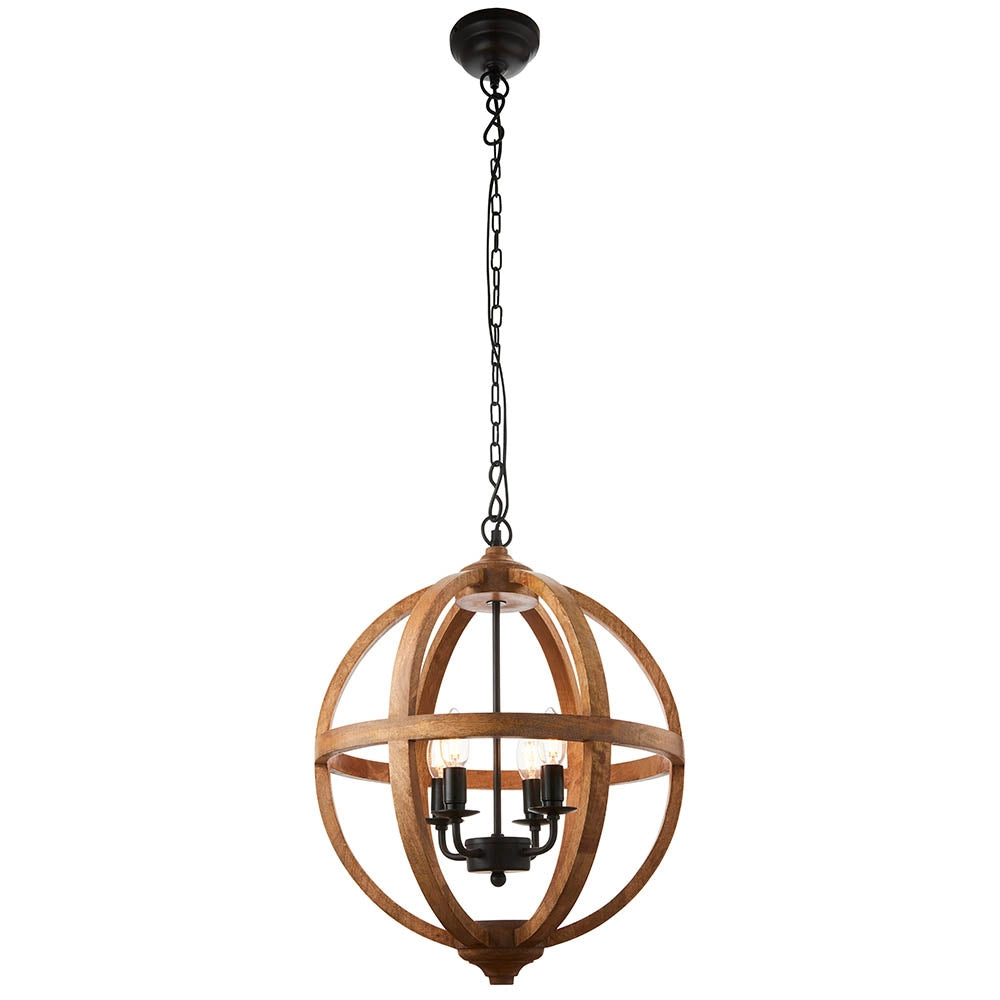 Lampada a sospensione TOBA legno mango sfera 4xE14 Endon