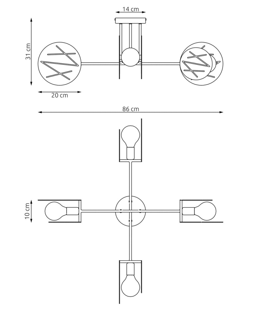 Plafoniera Frick nera a dischi verticali 4xE27 Emibig