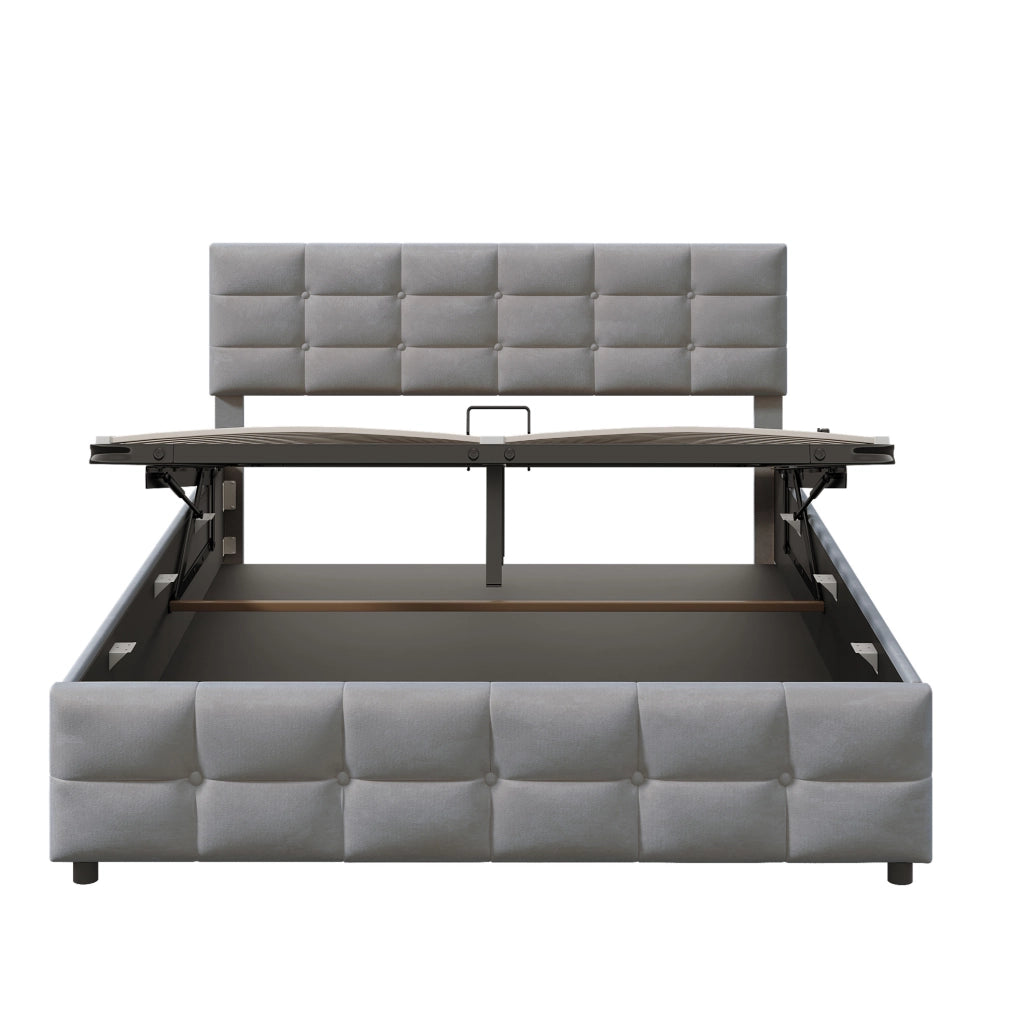 Letto matrimoniale imbottito 180x200 cm con contenitore idraulico; velluto grigio