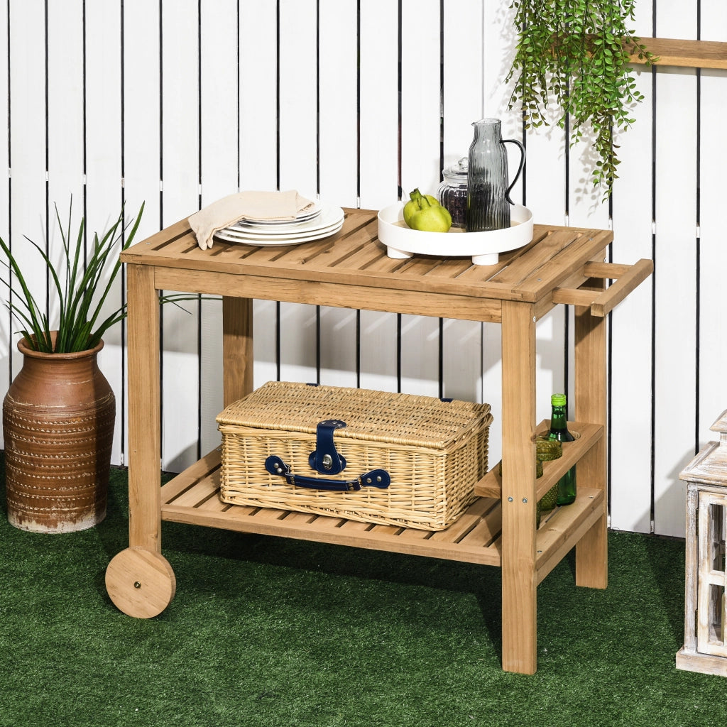 Carrello Portavivande da Giardino ¨C Xylo ¨C Legno 2 Ripiani Portabottiglie 95x47x74 cm
