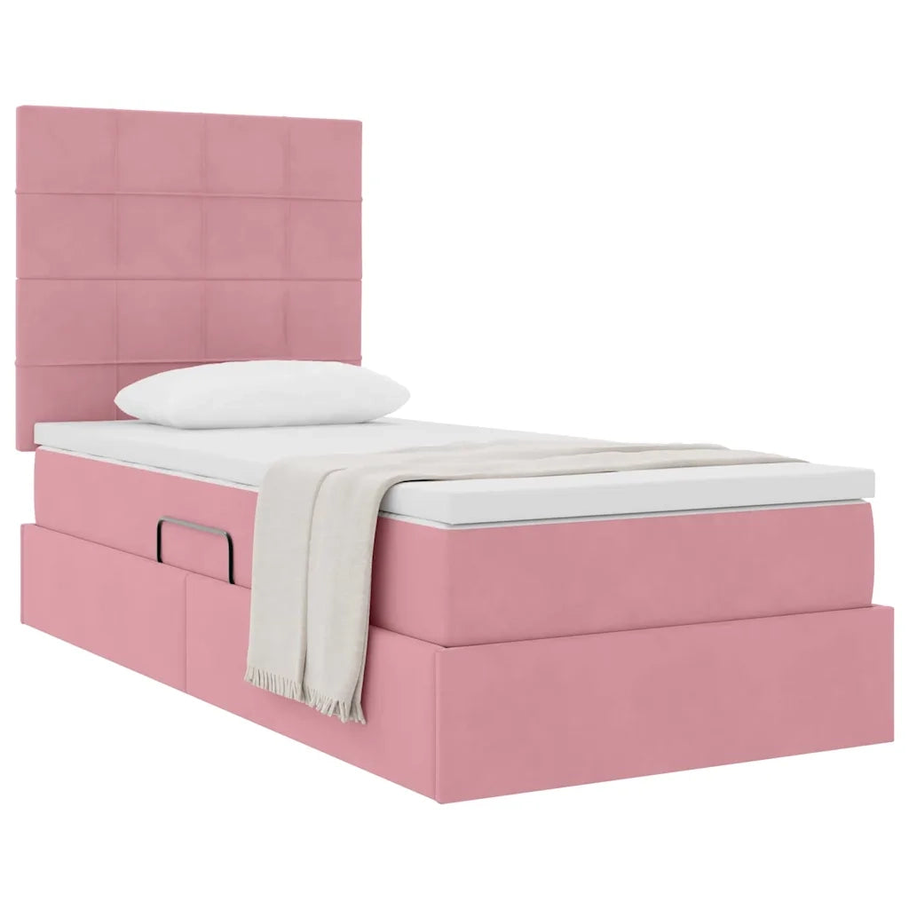 Letto con contenitore e materasso Rosa 90 x 190 cm Velluto