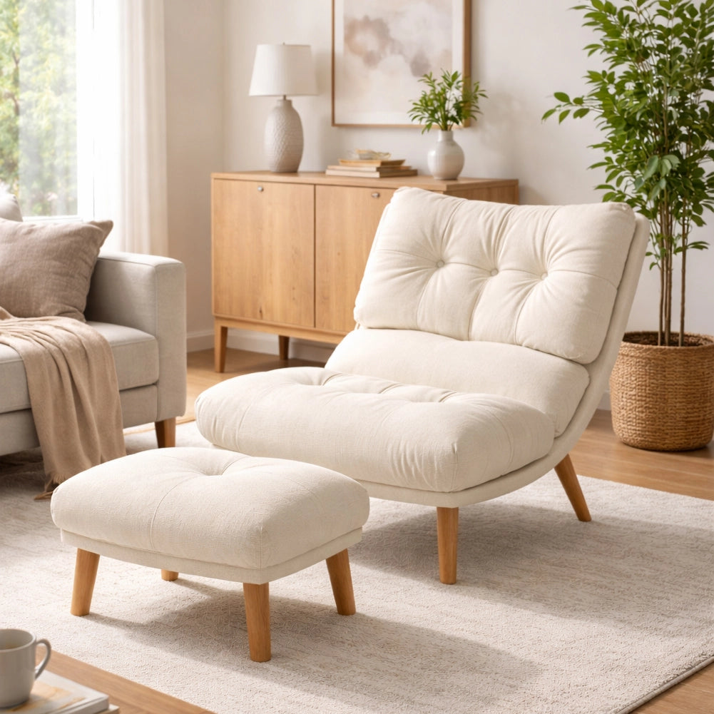 Poltrona Reclinabile Poggiapiedi Beige Imbottitura Alta Densità Seduta Ergonomica