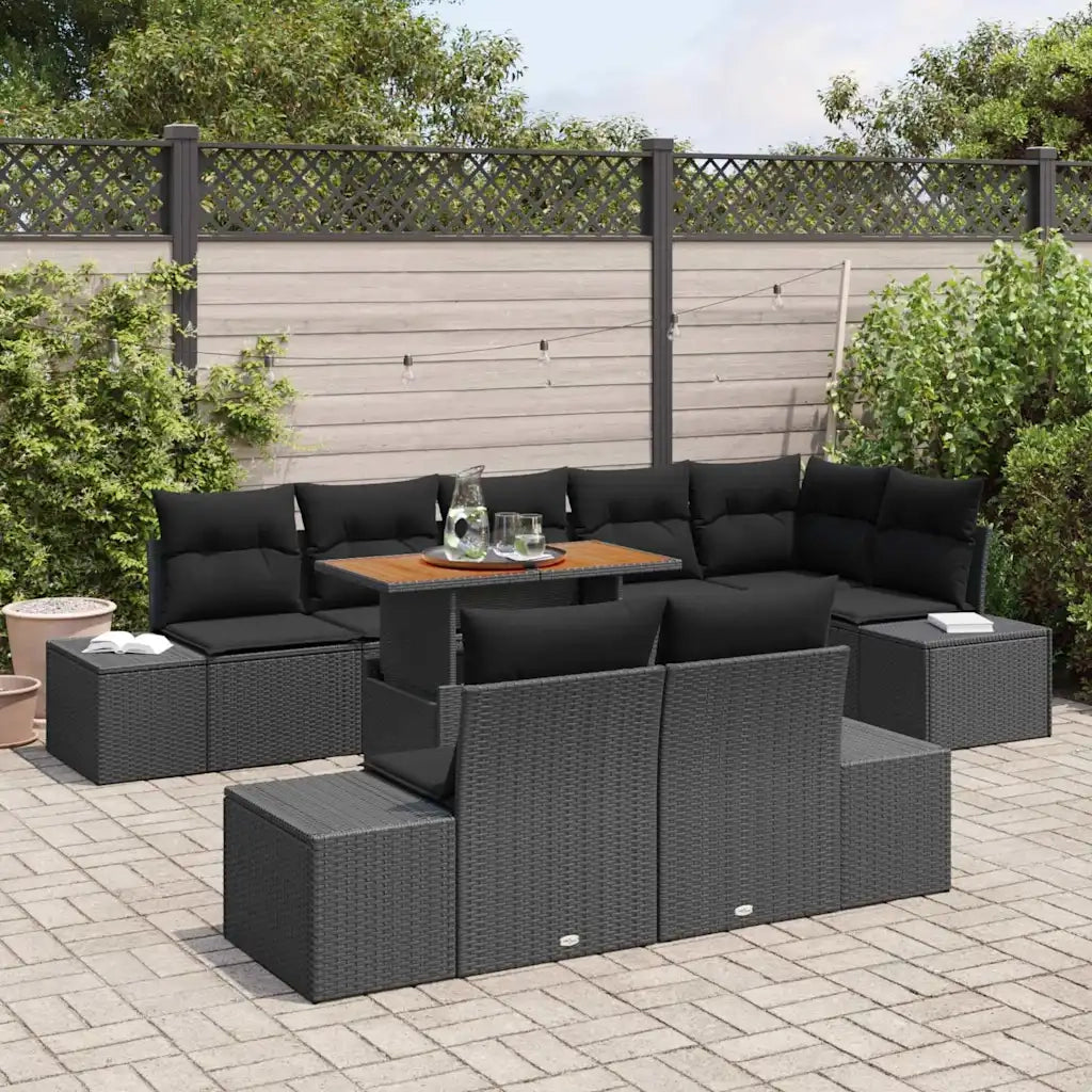 Set da Pranzo per Giardino con cuscino 9 pcs Nero e Marrone 3349981