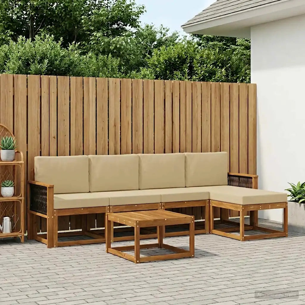 Set di divani da esterno 6 pcs Naturale e Beige Poliestere 3385154