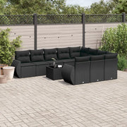 Set Divani da Giardino 11 pz con Cuscini in Polyrattan Nero