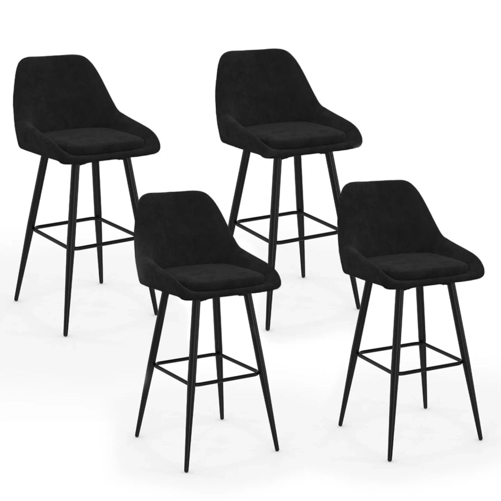 IDMarket - Set di 4 sgabelli da bar THALYA in velluto nero con mezzi braccioli