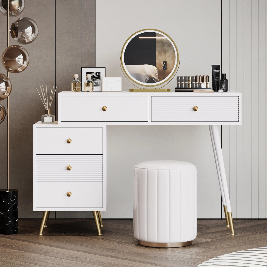 Tavolo da Trucco con Specchio e LED ¨C MINIMAL ¨C con Armadietto Laterale Regolabile, 100x78x40 cm