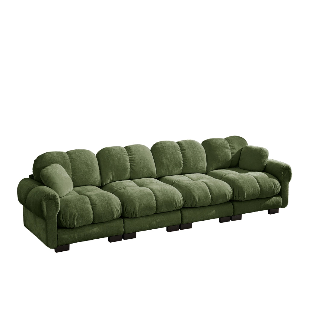 Divano modulare con seduta trapuntata e cuscino in chenille verde 330 × 86 × 90 cm