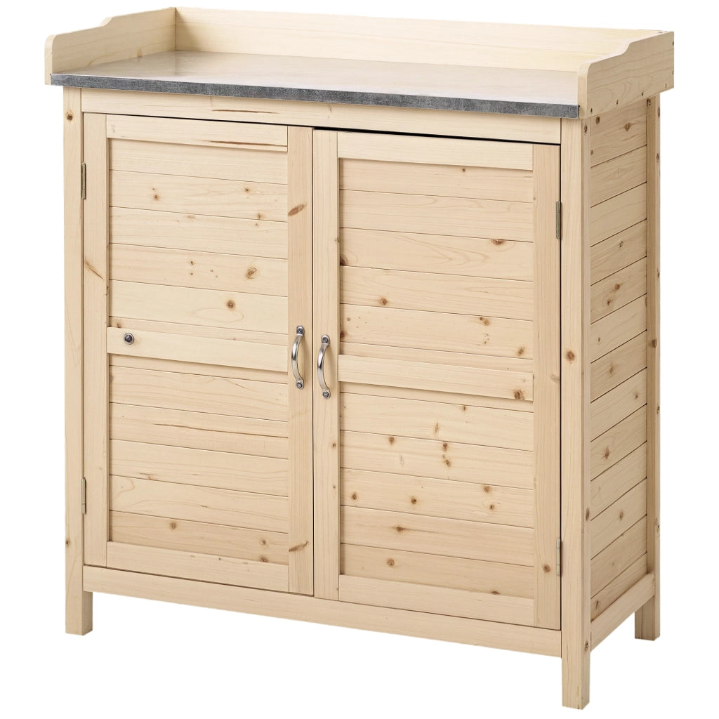 Mobile da giardino con 2 scomparti e piano di lavoro in metallo ¨C Xylo ¨C legno naturale 83x40x92 cm