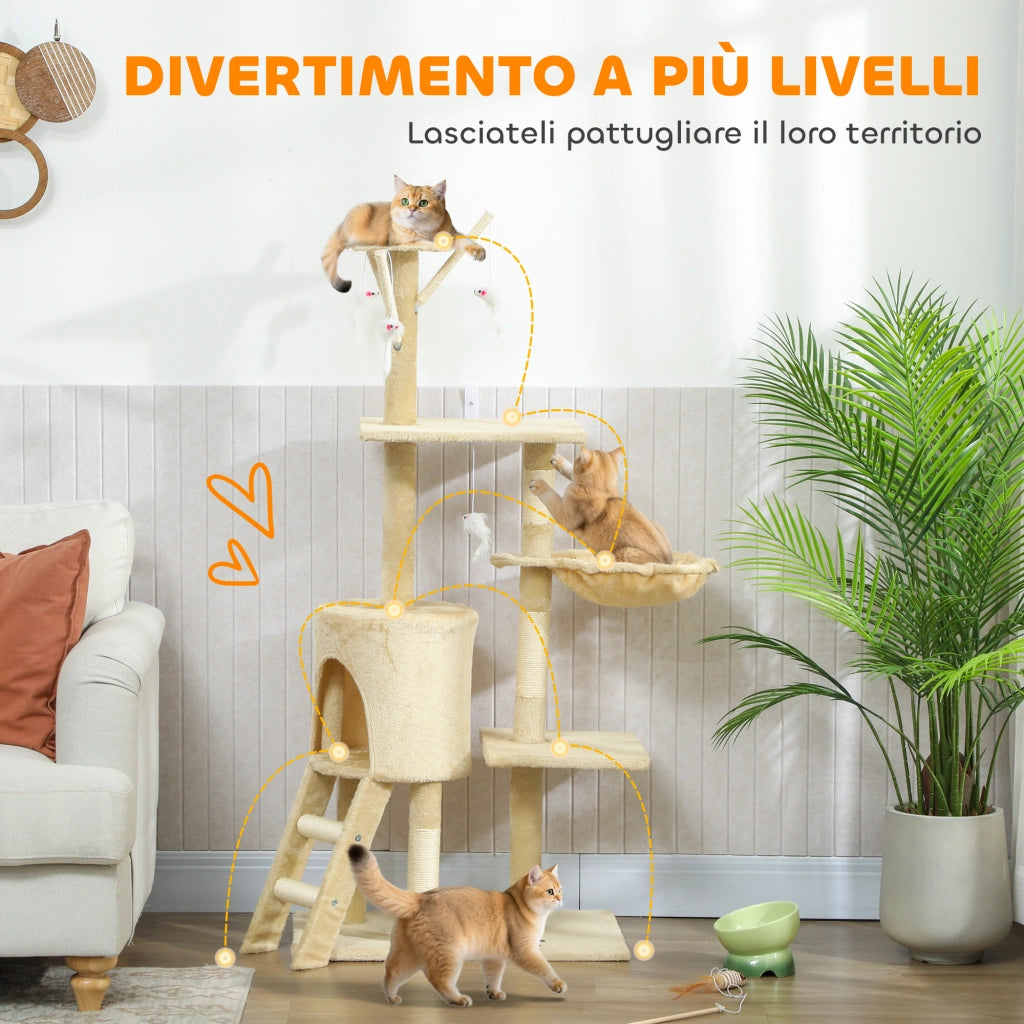 Torre per Gatti con Casetta e Piattaforme ¨C Xylo ¨C 60x35x134 cm Beige