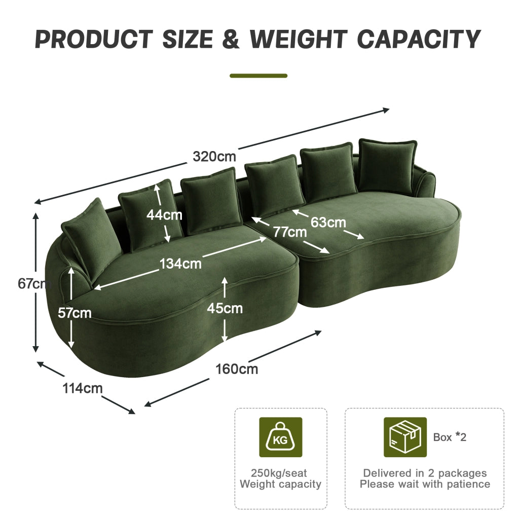 Divano modulare senza montaggio con seduta profonda e cuscini; in ciniglia; verde