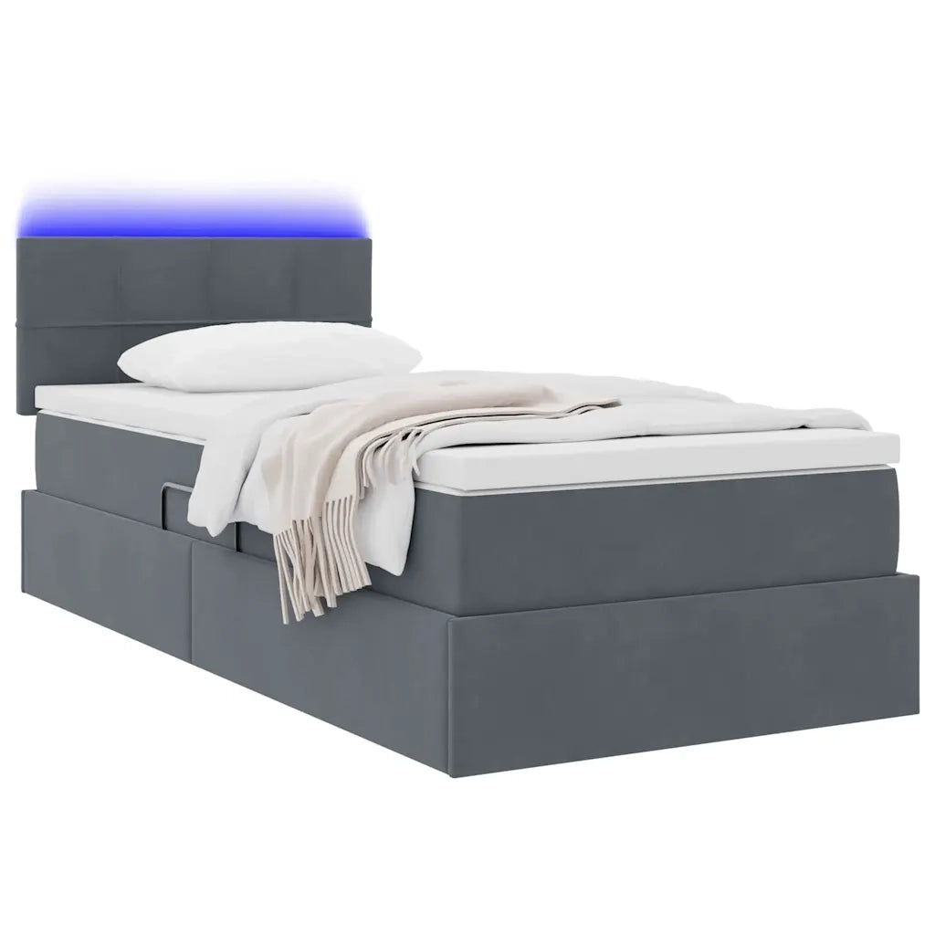 Letto con contenitore e LED Grigio scuro 100 x 200 cm Velluto 3371374