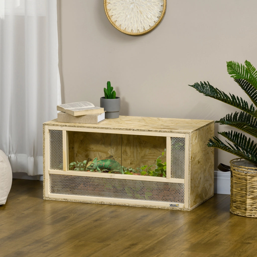 Terrario in legno per rettili con porta scorrevole in vetro ¨C Minimal ¨C 80x40x40 cm naturale