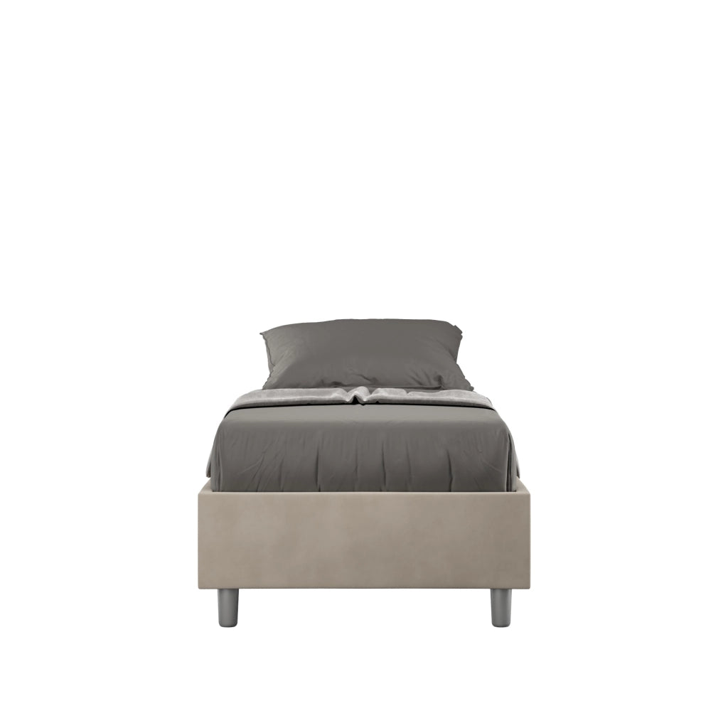 BS COM Letto singolo con rete imbottito 80x190 microfibra sabbia