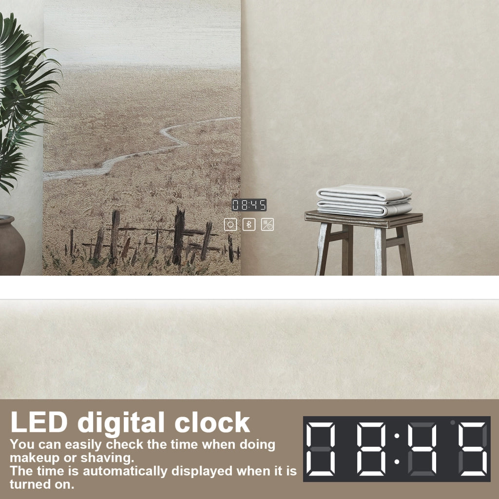 Specchio bagno Rettangolare 160x80cm Led Con 3 Luci Bluetooth + Orologio + Antiappannamento