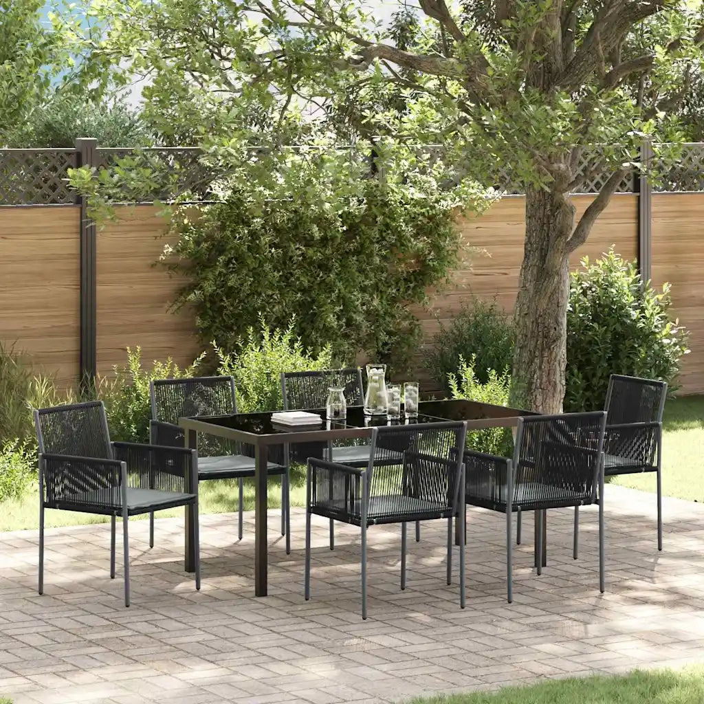 Set da Pranzo per Giardino 7 pcs Nero Rattan in PE