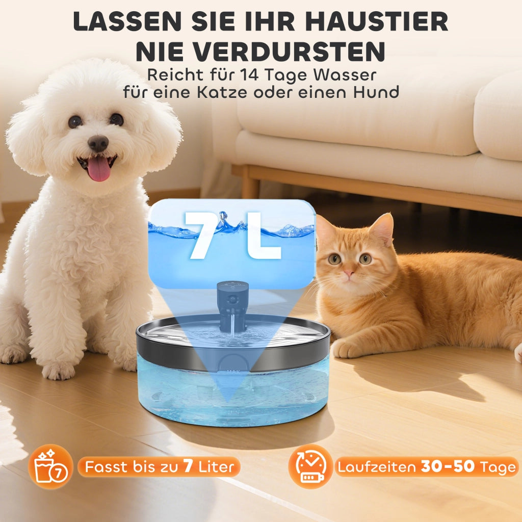 Fontana per Gatti 7L ¨C Xylo ¨C Acciaio Inox con Filtro al Carbone Attivo 30,6x30,6x17,2 cm