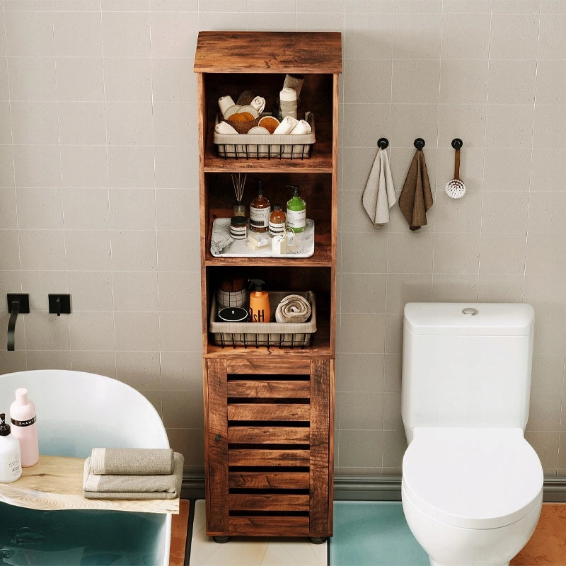 Mobiletto da bagno stretto, marrone scuro, stile rustico