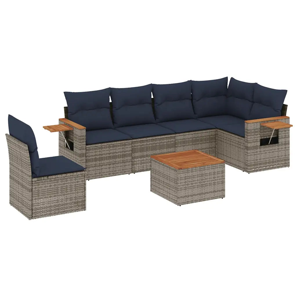 Set Divani da Giardino 7 pz con Cuscini Grigio in Polyrattan