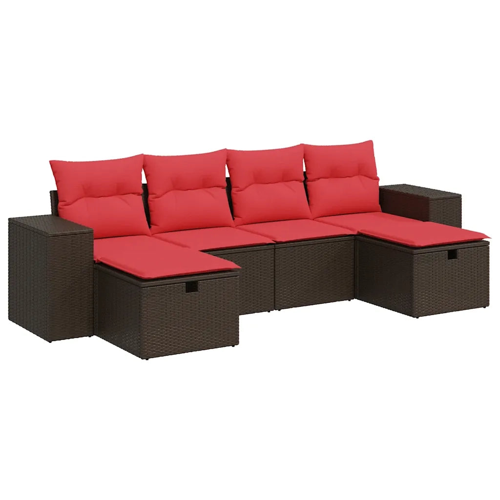 Set Divano da Giardino 6 pz con Cuscini Marrone in Polyrattan 3325730