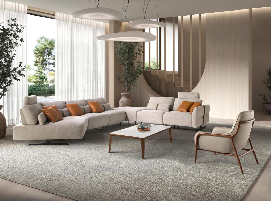 Divano chaise longue relax modulare sinistro in tessuto sabbia