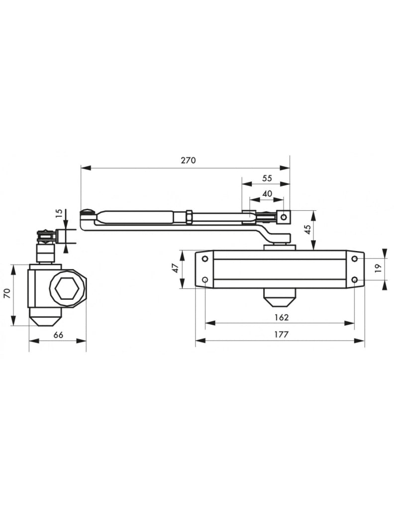 Chiudiporta spingiporta automatico idraulico ECO, portata 60kg, forza 3, nero - THIRARD