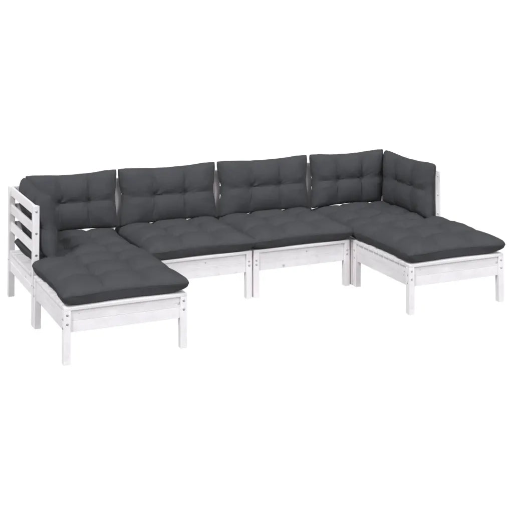 Set Divani da Giardino 6 pz con Cuscini Bianchi Legno di Pino 3097080