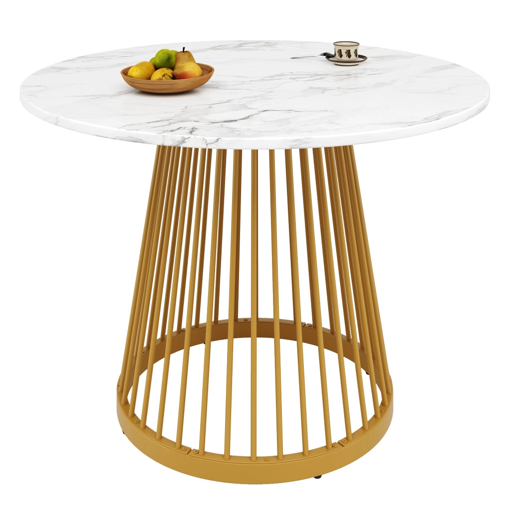 TAVOLO DA PRANZO Rotondo 80x80x76 cm MDF e Metallo Oro/Bianco