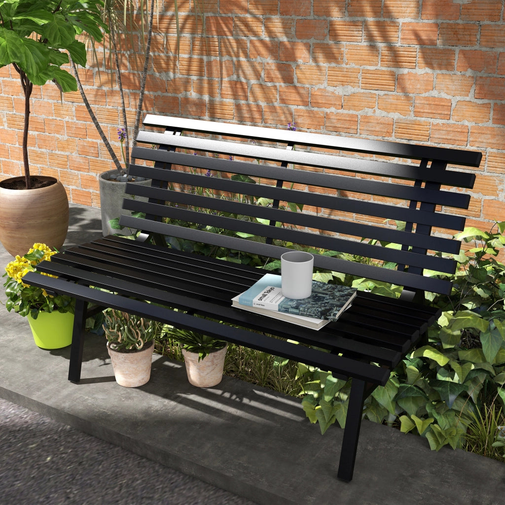 Panchina da Giardino 2 Posti in Alluminio ¨C Minimal ¨C 123x67x79cm Nero