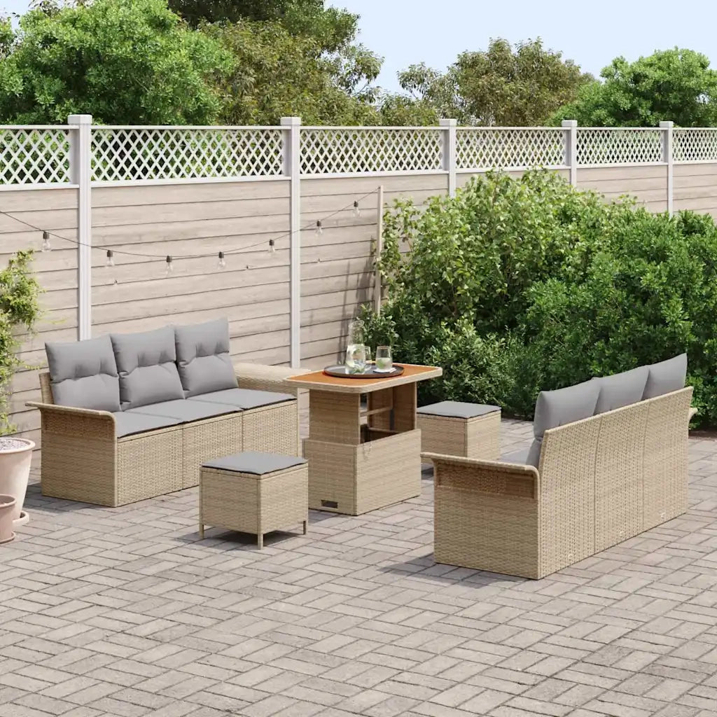 Set Divano da Giardino con cuscino 9 pcs Beige polyrattan