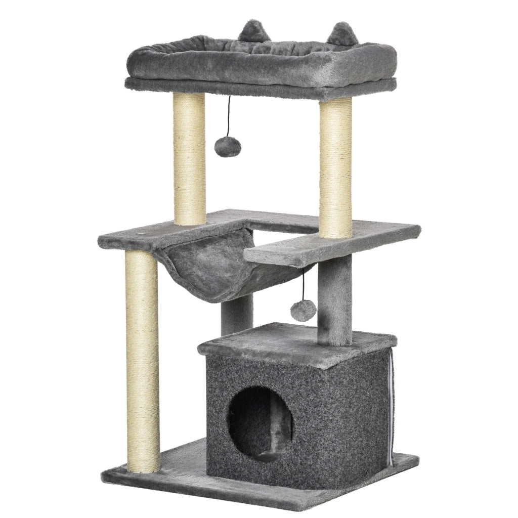 Tiragraffi per Gatti con Casetta e Amaca ¨C Minimal ¨C Grigio 100cm