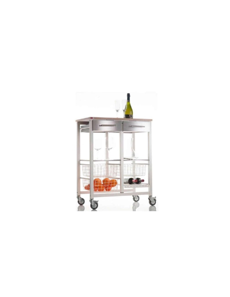 Carrello da cucina ONDA DOBLE – Carrello in metallo doppio con 3 cestelli, 2 cassetti, portabottiglie
