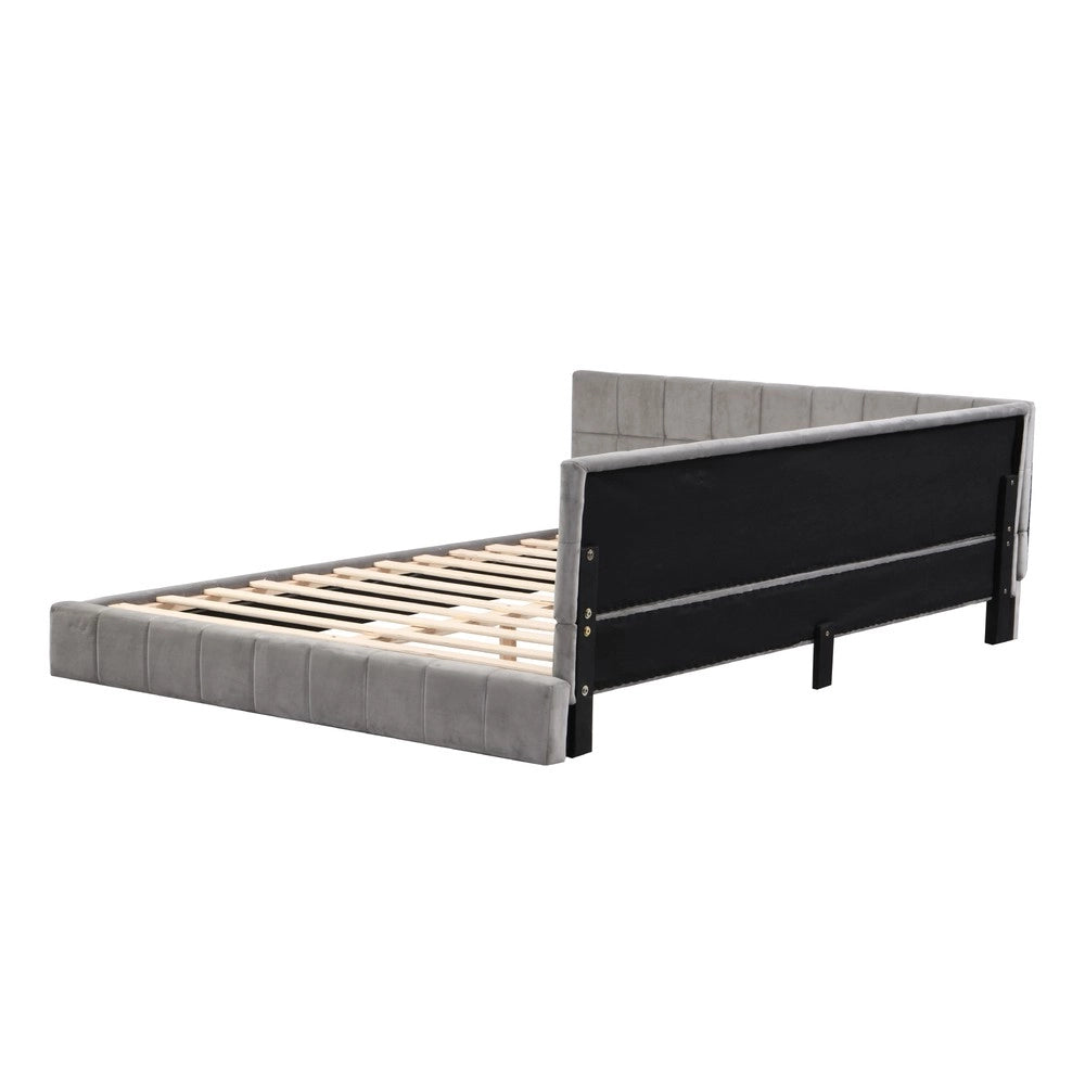 Letto Imbottito con Rete a Doghe ¨C MINIMAL ¨C Velluto Grigio 140x200