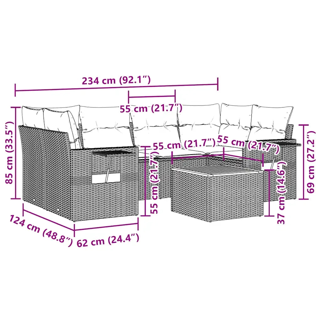 Set Divani da Giardino con Cuscini 7pz Nero Polyrattan