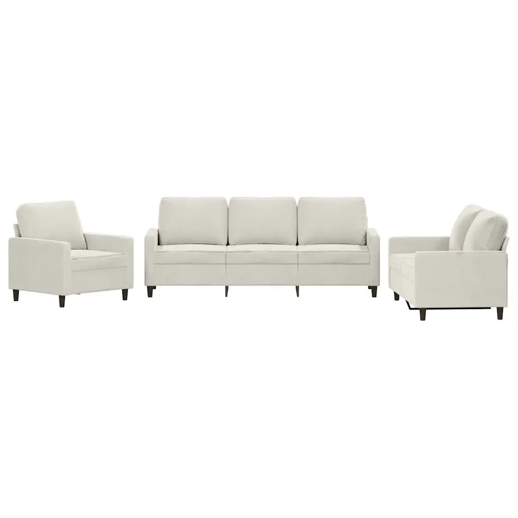 Set di Divani 3 pz con Cuscini Crema in Velluto