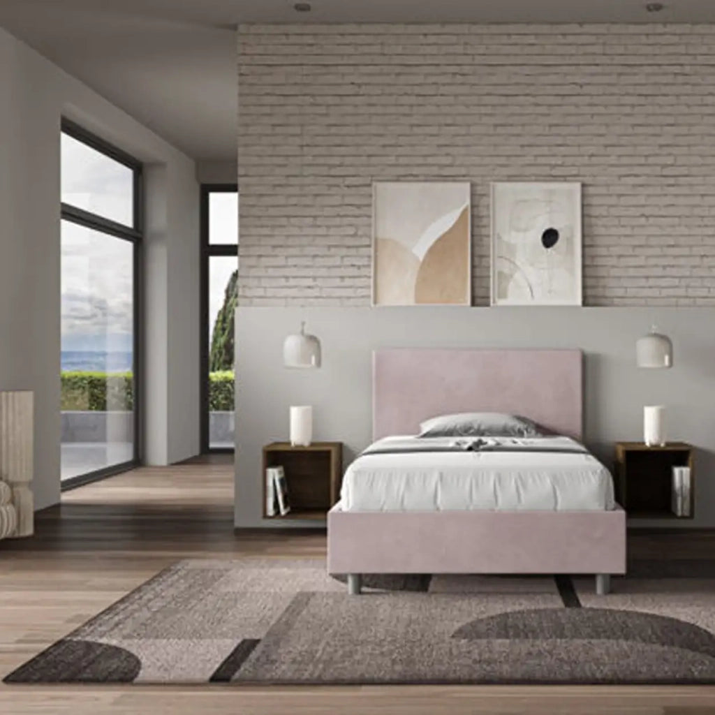 Letto una piazza e mezza senza rete imbottito 120x190 microfibra glicine Adele