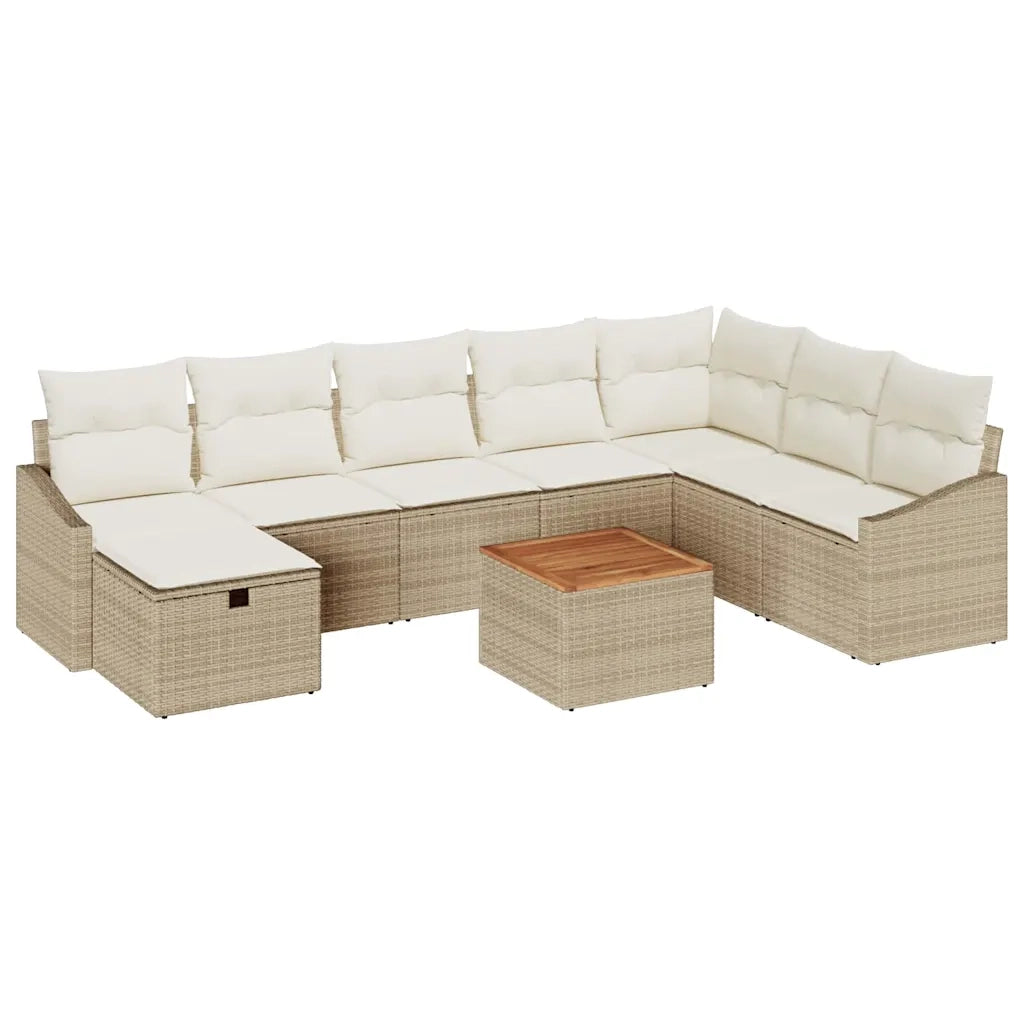 Set Divano da Giardino con cuscino 9 pcs Beige polyrattan