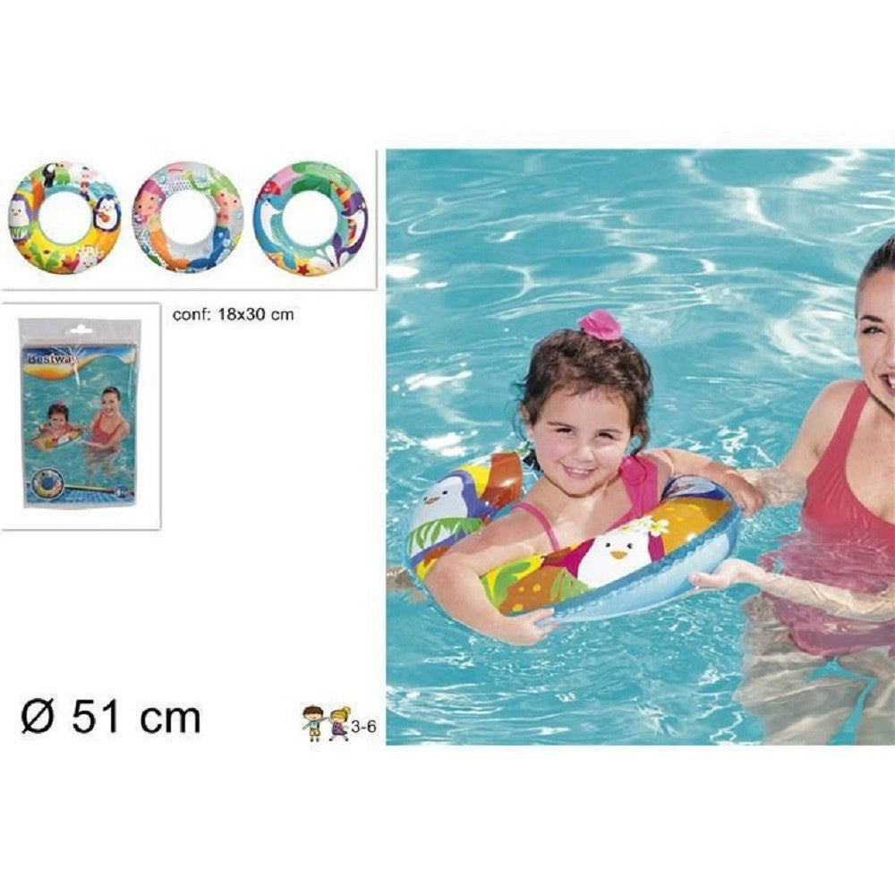 Trade Shop - Salvagente Avventure Marine Gonfiabile 51cm Piscina Bambini Estate 36113 3colori -
