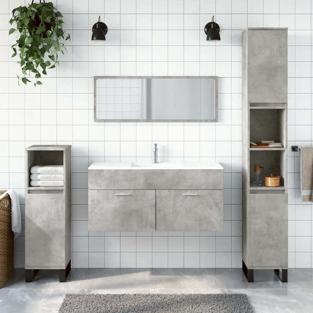 Mobile da Bagno | Armadio da bagno con Specchio Grigio Cemento Legno Multistrato