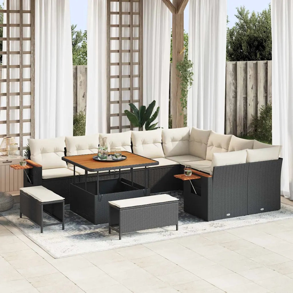 Set Divano da Giardino 13 pcs Nero e Crema polyrattan 3365155