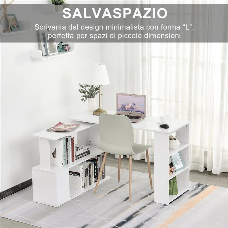 SCRIVANIA AD ANGOLO CON 5 RIPIANI 120 X 100 X 74 CM BIANCA