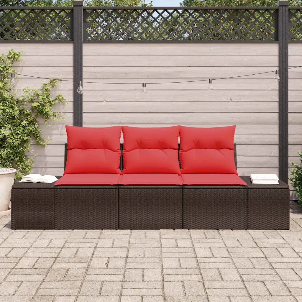 Set Divano da Giardino 3 pz Marrone e Rosso polyrattan 3355593