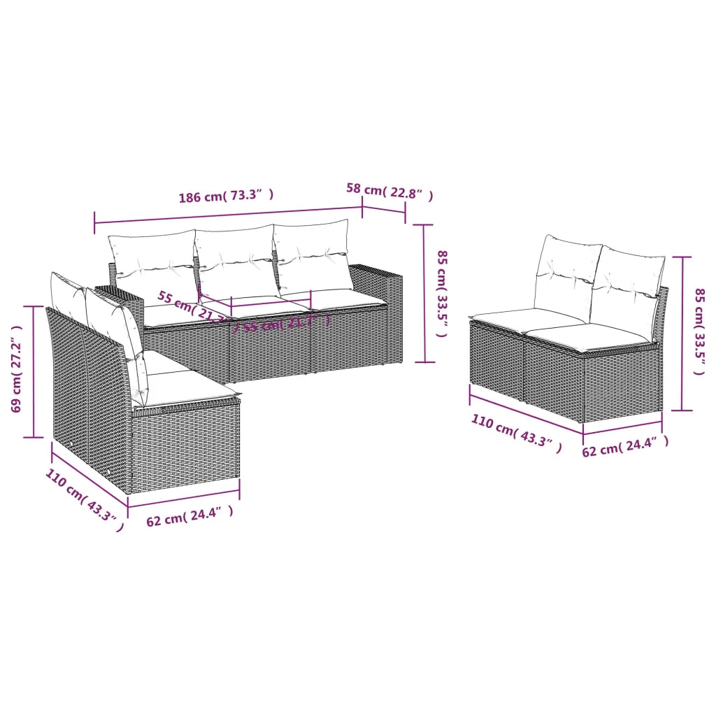 Set Divani da Giardino con Cuscini 7pz Nero Polyrattan 3218815