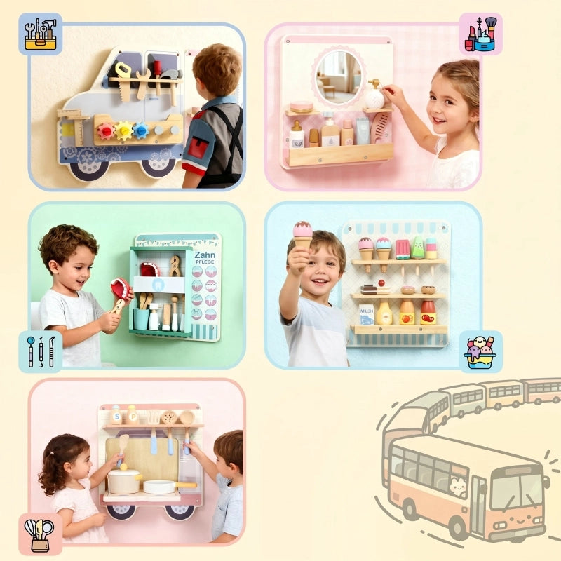 Tavola sensoriale Montessori a forma di camioncino, adatta a bambini dai 3 anni in su.