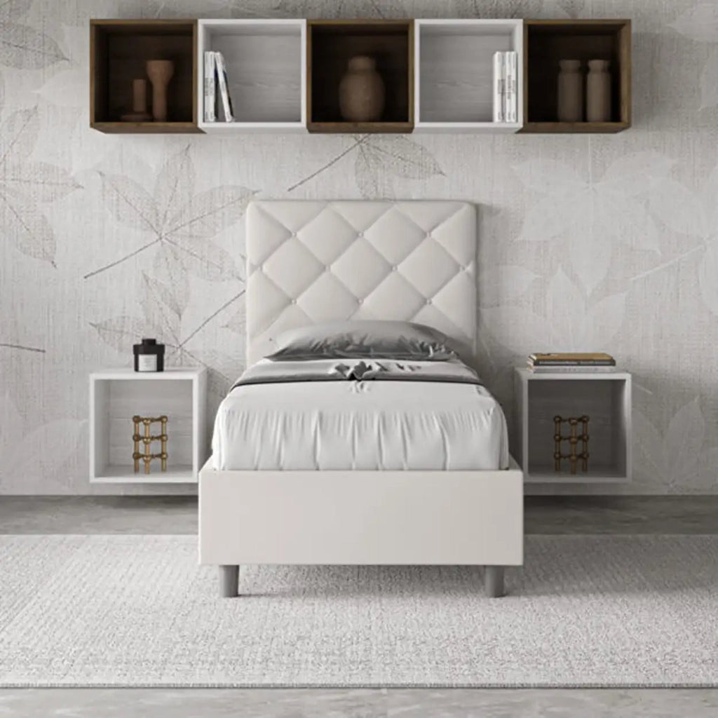 Letto singolo senza rete imbottito 90x190 similpelle bianco Priya