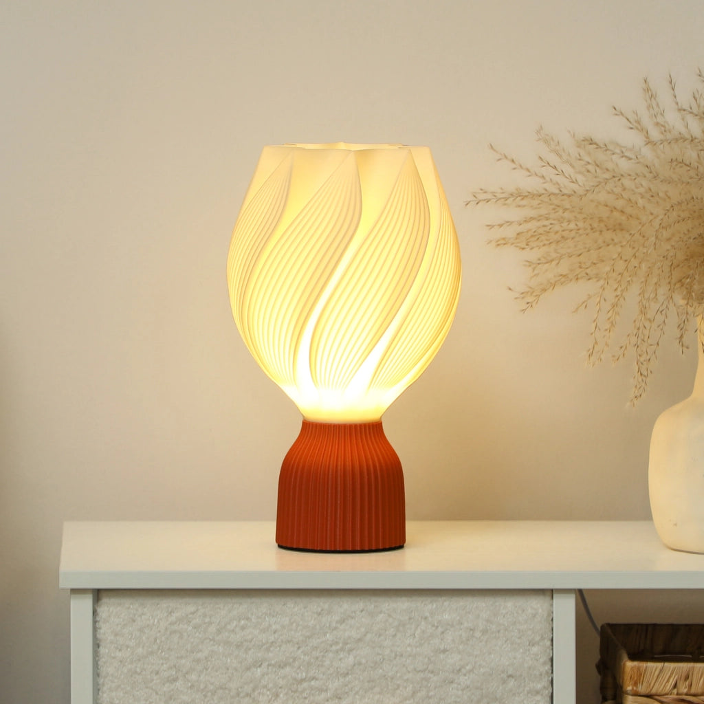 Lampada da tavolo LED 3D a forma di petali ¨C Xylo ¨C luce calda ?16,5x28 cm bianco e terracotta