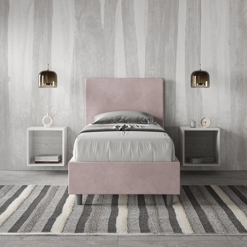 BS COM Letto singolo contenitore imbottito 80x190 microfibra glicine