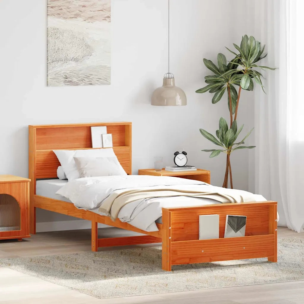 Letto singolo | Letto per adulti | Struttura del letto con testiera Marrone cerato 90 x 200 cm